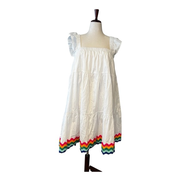 NWT Crown & Ivy White Sleeveless Tiered Swing Dress with Multicolor Hem Size XL - Picture 4 of 9